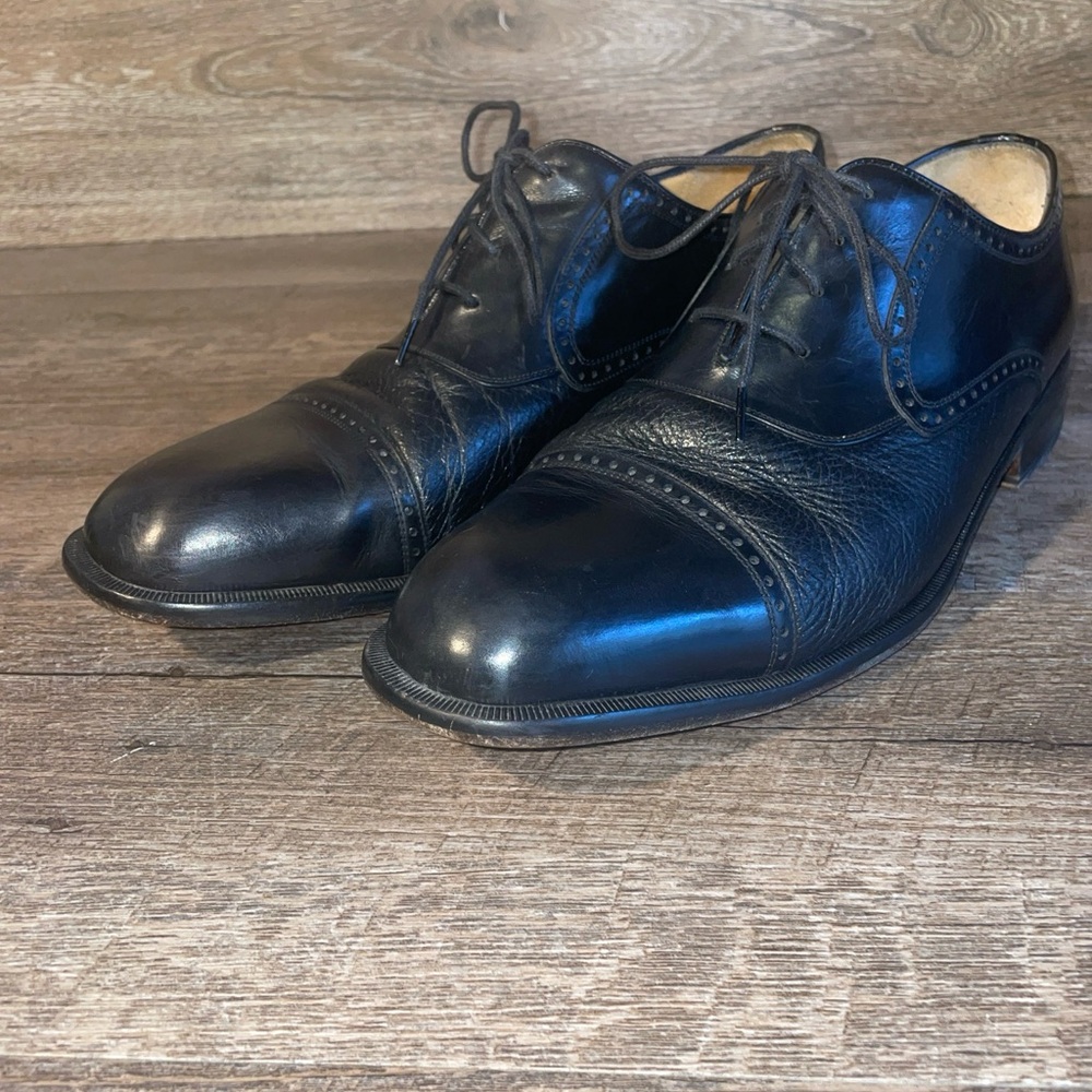 MEZLAN Leather NICOLA Oxfords Dress Shoes Deer Skin Captoe Sz. 9.5 W Black Spain - Picture 7 of 15